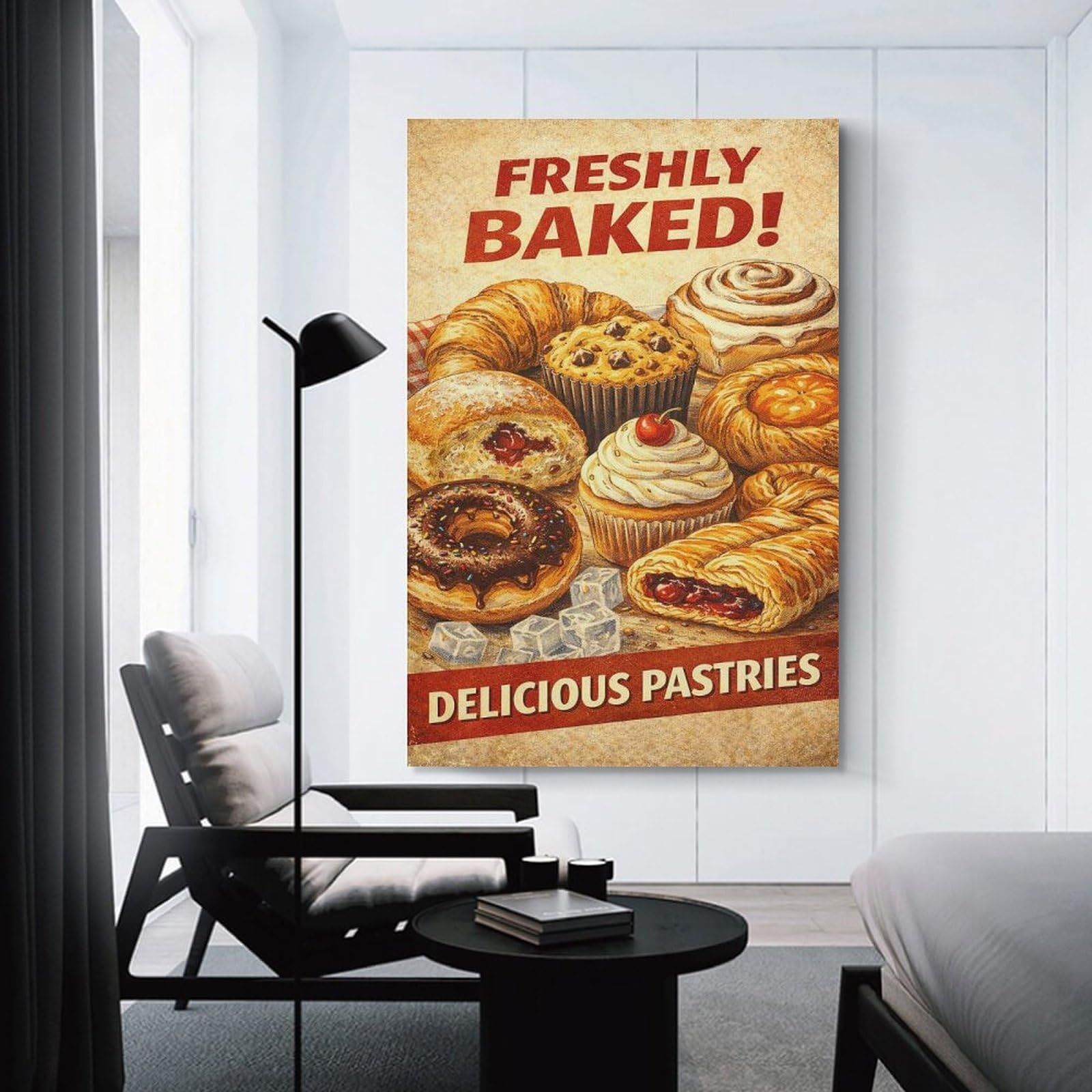 Junmoney Freshly Baked Delicious Pastries Decorative Wall Artwork 24x36inch(60x90cm), for Living Room, Bedroom, Office Or Hallway, Decorative Artwork with Broad Appeal