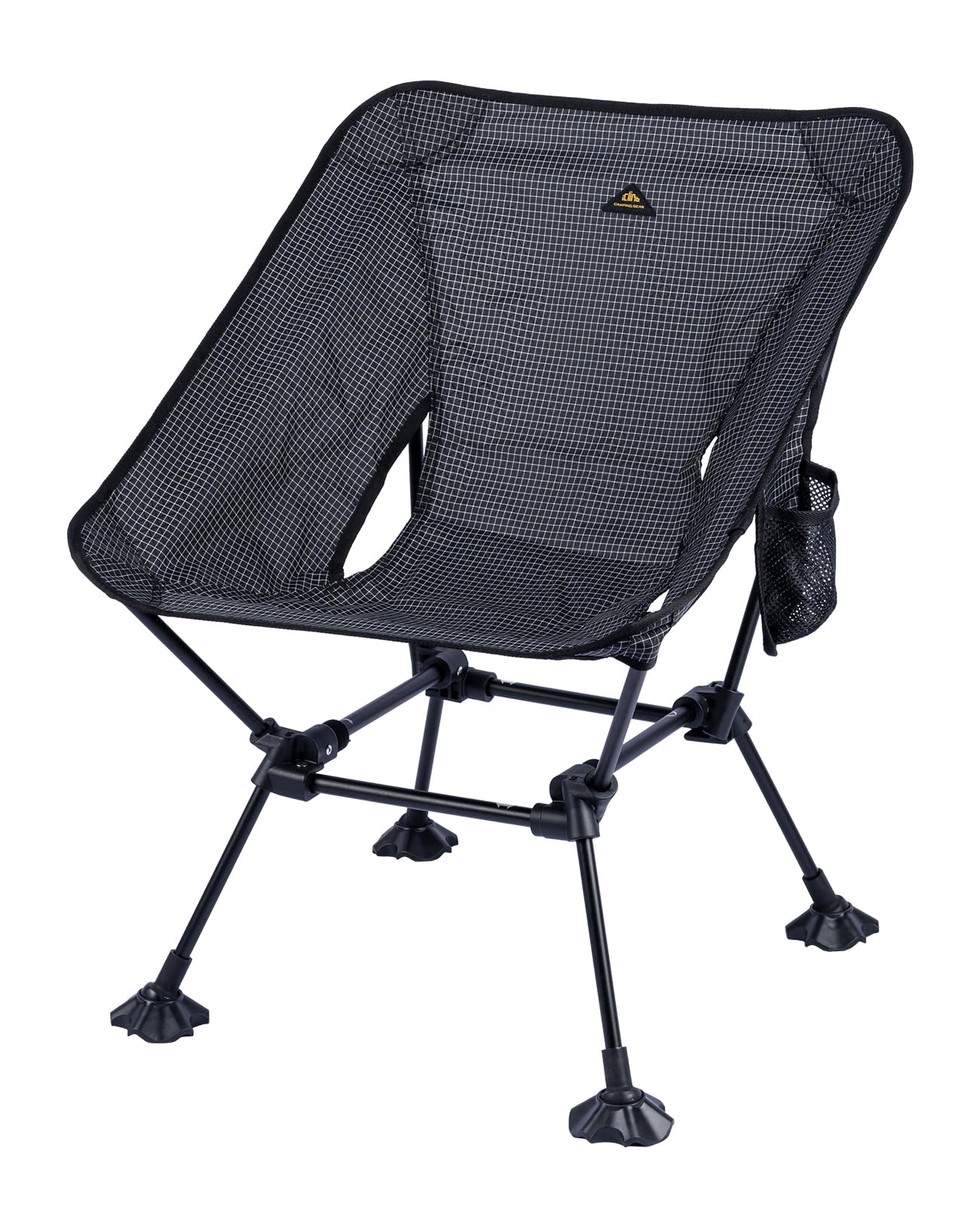 iClimb Ultralight Compact Camping Folding Beach Chair with Anti-Sinking Large Feet and Back Support Webbing (Black Grid - Square Frame - 2PC)