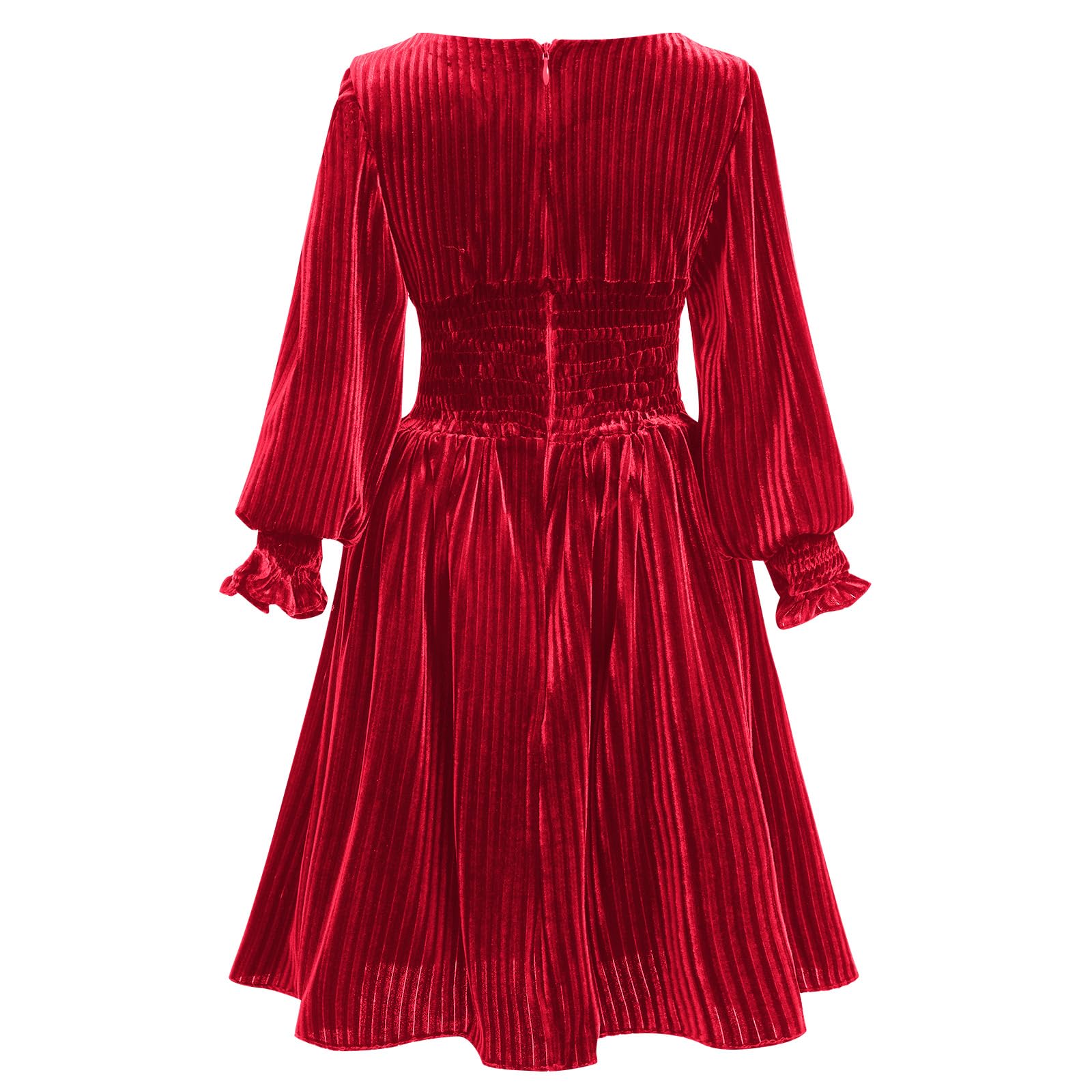 IDOPIP Toddler Baby Girls Velvet Dress Ribbed Ruffle Kids Princess Pageant Birthday Christmas Party Dresses Winter Fall Long Sleeve Casual Vintage Holiday Gown Clothes Red - Ruffle 6-7 Years