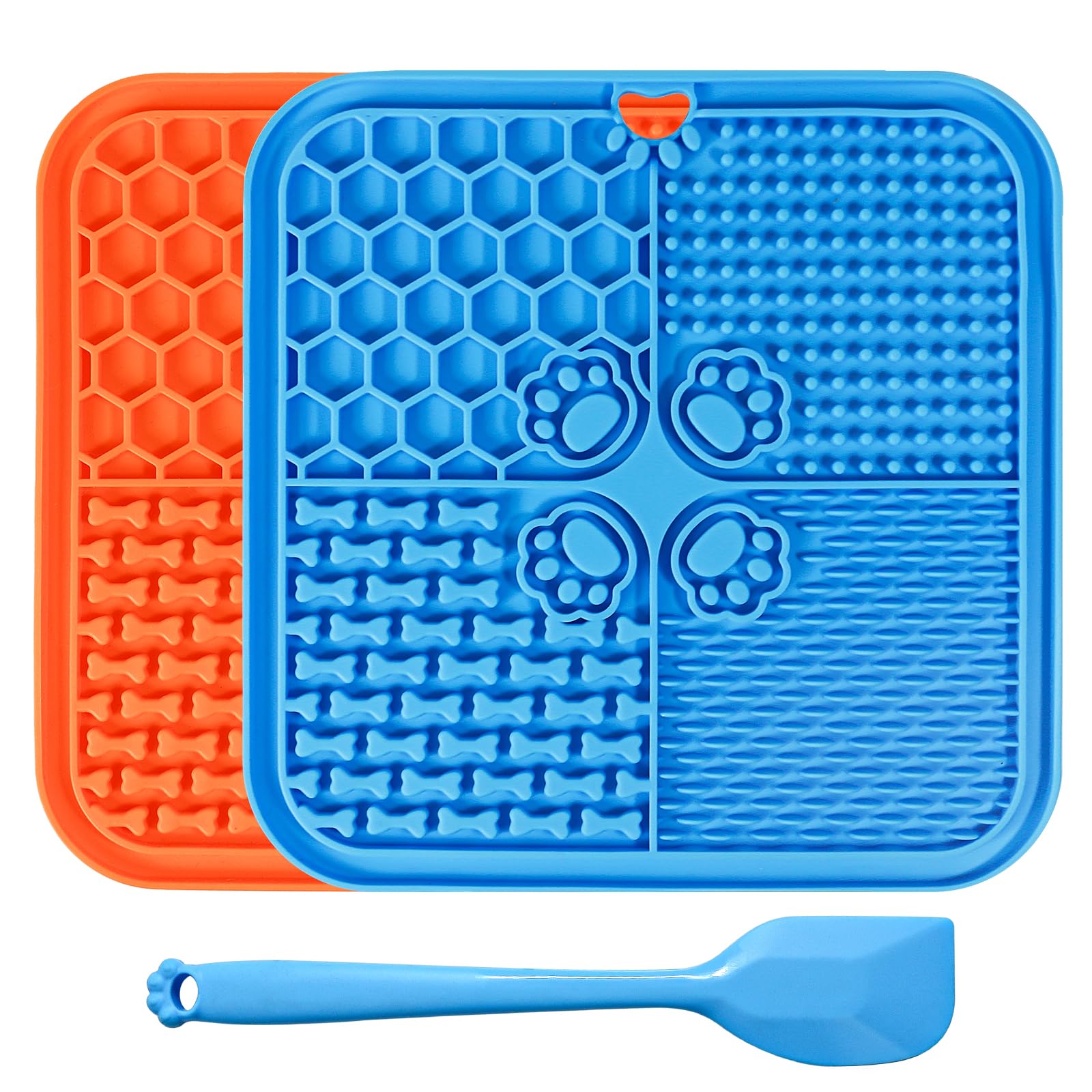 Lick Mat for Dogs, Dog Lick Mat with Suction Cups, Pet Food Mats and Slow Feeder Cat Bowl for Dog Anxiety Relief Pet Enrichment Toys for Bathing Station and Cat Grooming 2 Pack (Blue & Orange)