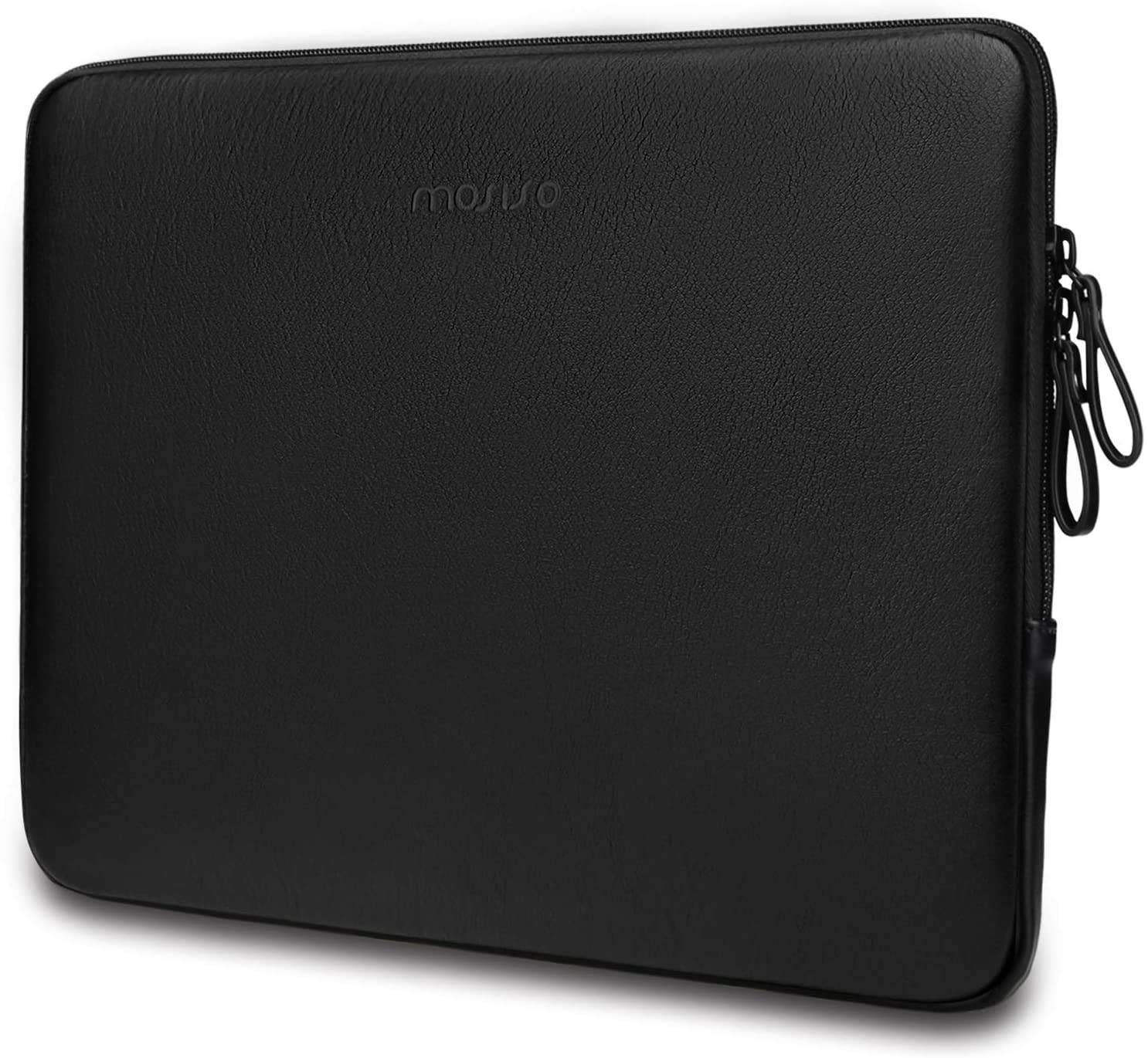 MOSISO Laptop Sleeve Bag 16 inch Compatible with MacBook Air 15 inch 2025-2023 M4 M3 M2/Pro 16 inch 2025-2019 M4 M3 M2 M1, 15-15.6 inch Notebook, PU Leather Padded Bag Waterproof Case, Black