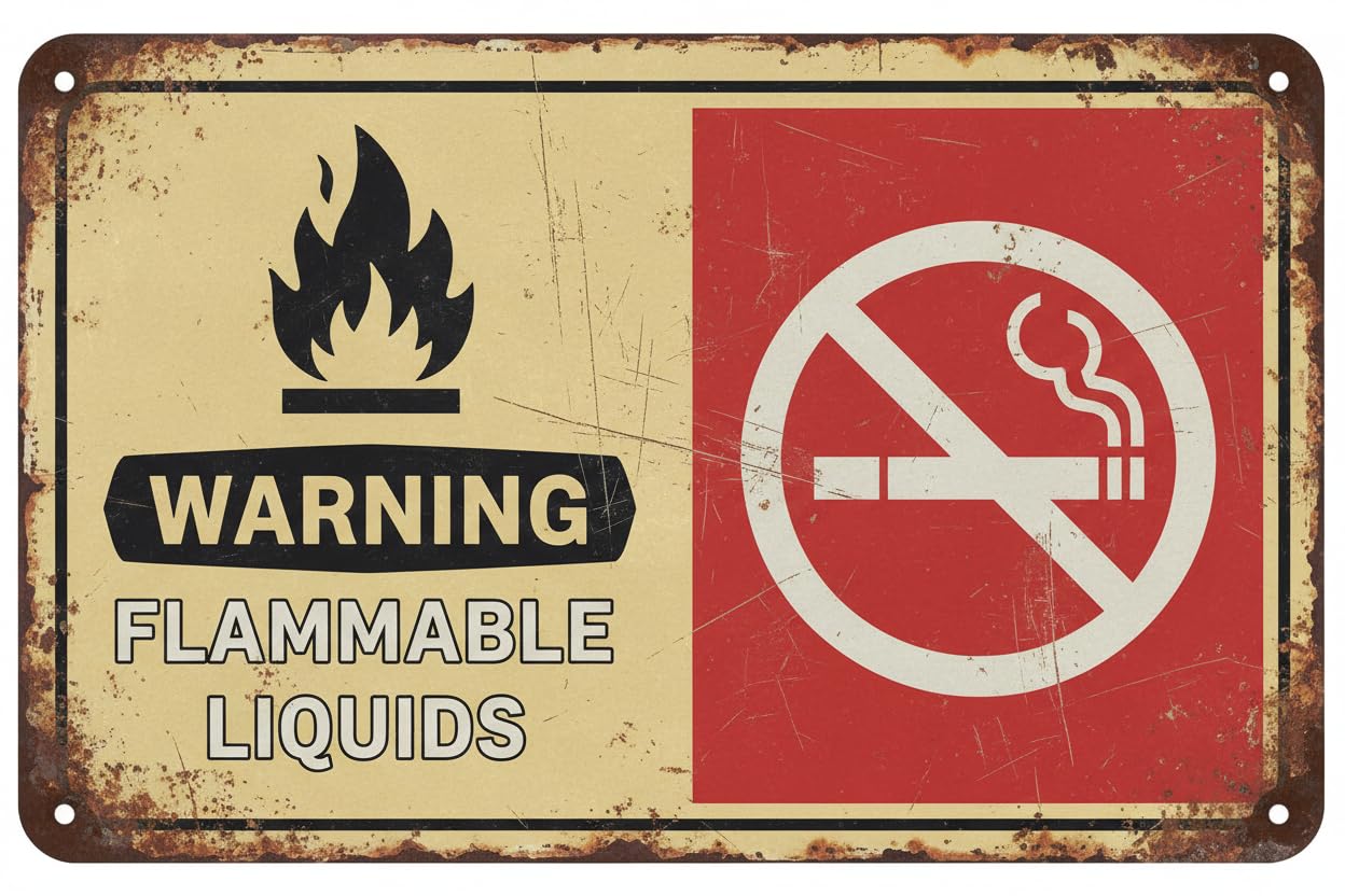 Wall Decor Warning Flammable Liquids No Smoking - Prohibition Sign Metal Sign 8x12Inch Clear Signage For S, Fences Vintage Signs Aluminum Plates Printed