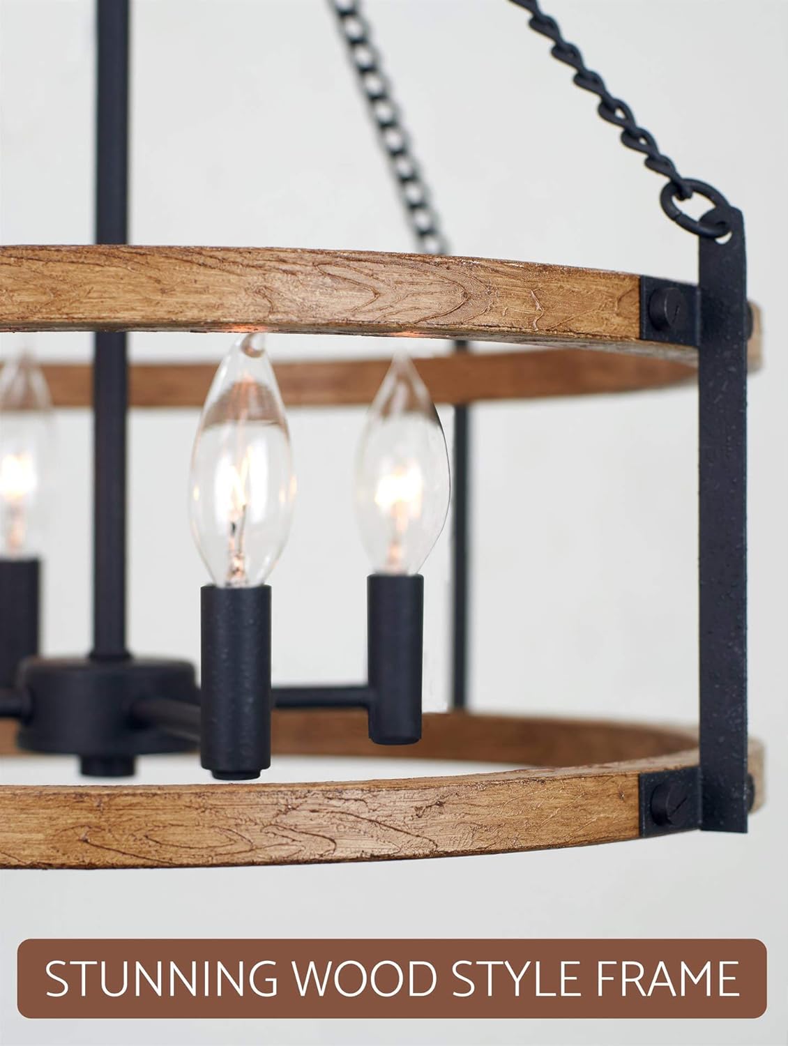 Onе-Dау Sаlе: Uр tо 60% оƒƒ Kira Home Jamison 18 Modern Farmhouse 4-Light Drum Pendant Chandelier, Adjustable Height, Warm Oak Wood Style + Textured Black Finish