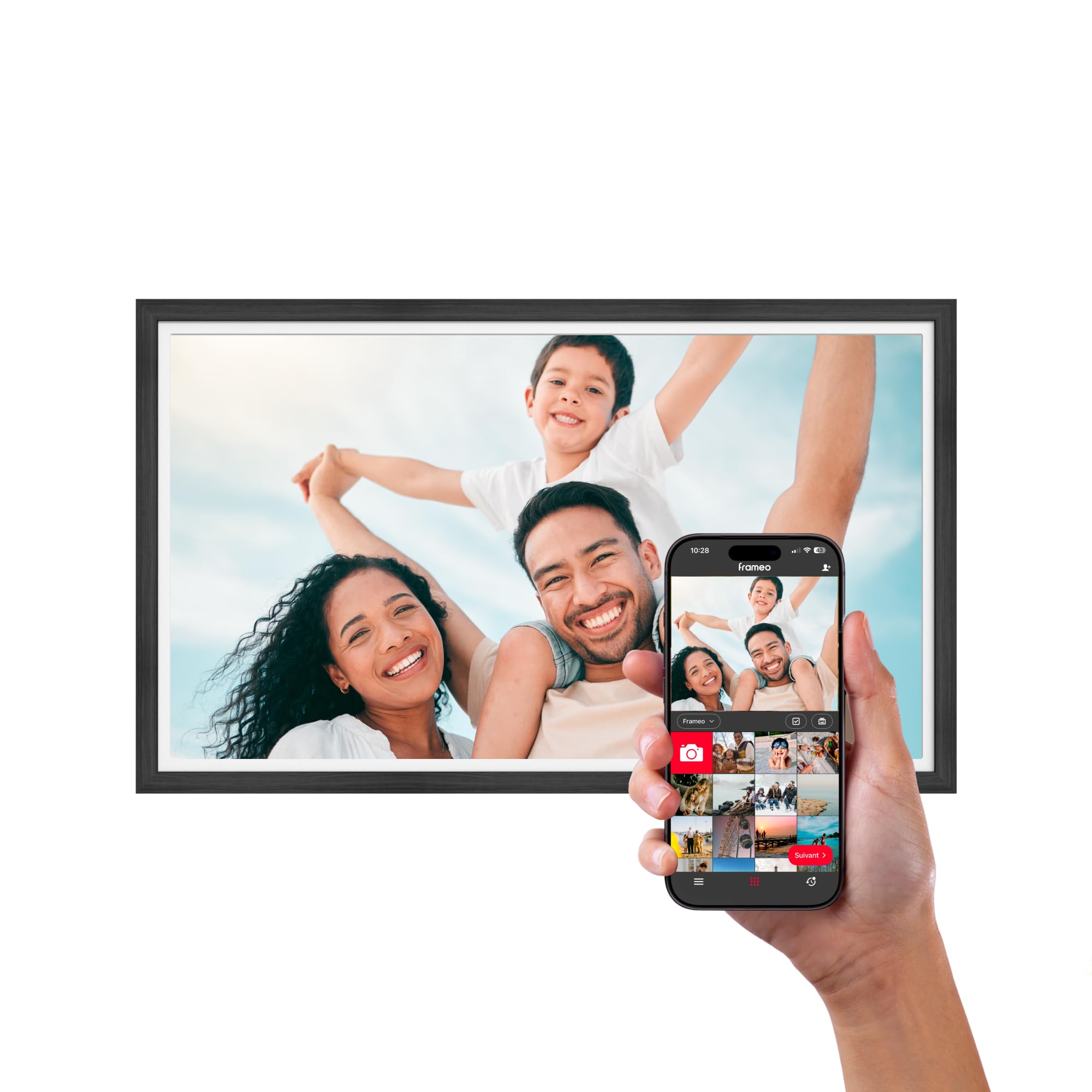 AGFAPHOTO - Realiview APF3200WIFI - Digital Photo Frame with Wi-Fi Connection - Frameo App, 32-inch HD Touchscreen, 32GB Memory, Weather and Clock Functions - Black and Wood