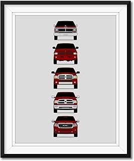 Dodge Ram Pickup Truck Generations Inspired Car Poster - Handmade Print of Ram 1500 2500 3500 - Dark Red, 8x10" Satin Print (Unframed) - Perfect Gift for Car Enthusiast