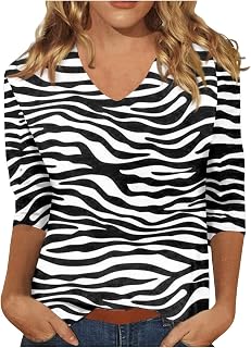 Seaside Cool Boho T Shirt Women Three Quarter Sleeve Summe Tshirt V Neck Print Ruched Comfy Tops Women Crochet Top Ribbed Tank Topsfor Women Blouses & Button-Down Shirts