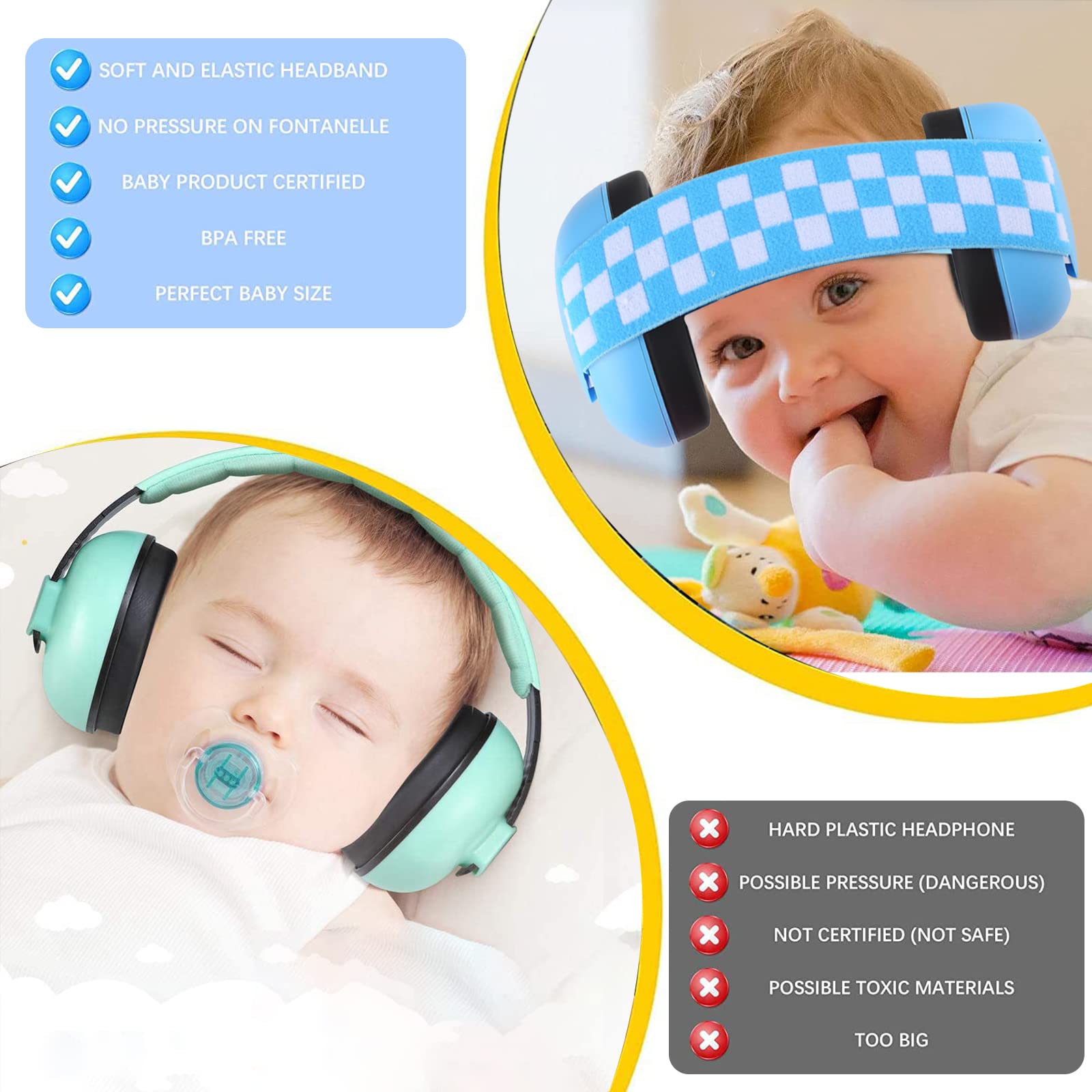 Forhome Cuffie Neonato Antirumore, Cuffie Protezione Udito Bambini, Riduzione del Rumore di Alta Qualità, Paraorecchie Elastiche Regolabili, Adatto per Neonati di età Compresa tra 0 e 2 Anni (Blu)