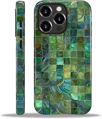 Miniatura 729 de Funda para iPhone 11 Pro Funda, Diseño de Patrón de Mosaico de Vidrio en Tono Verde - Protección Dual Híbrida Silicona + PC Duro Resistente a Golpes