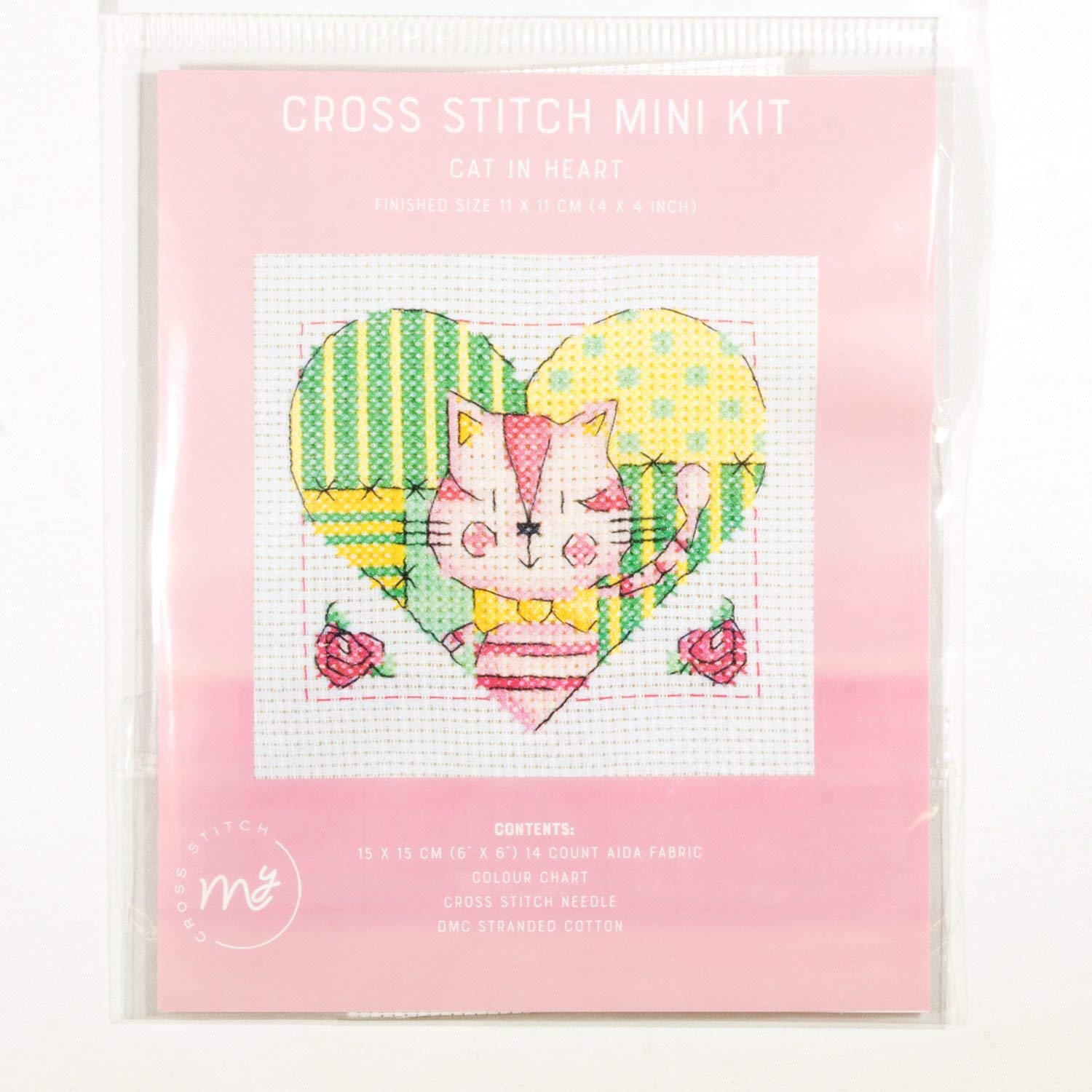 DMC Cross Stitch Mini Kit - Cat in a Heart - by Creative World of Crafts