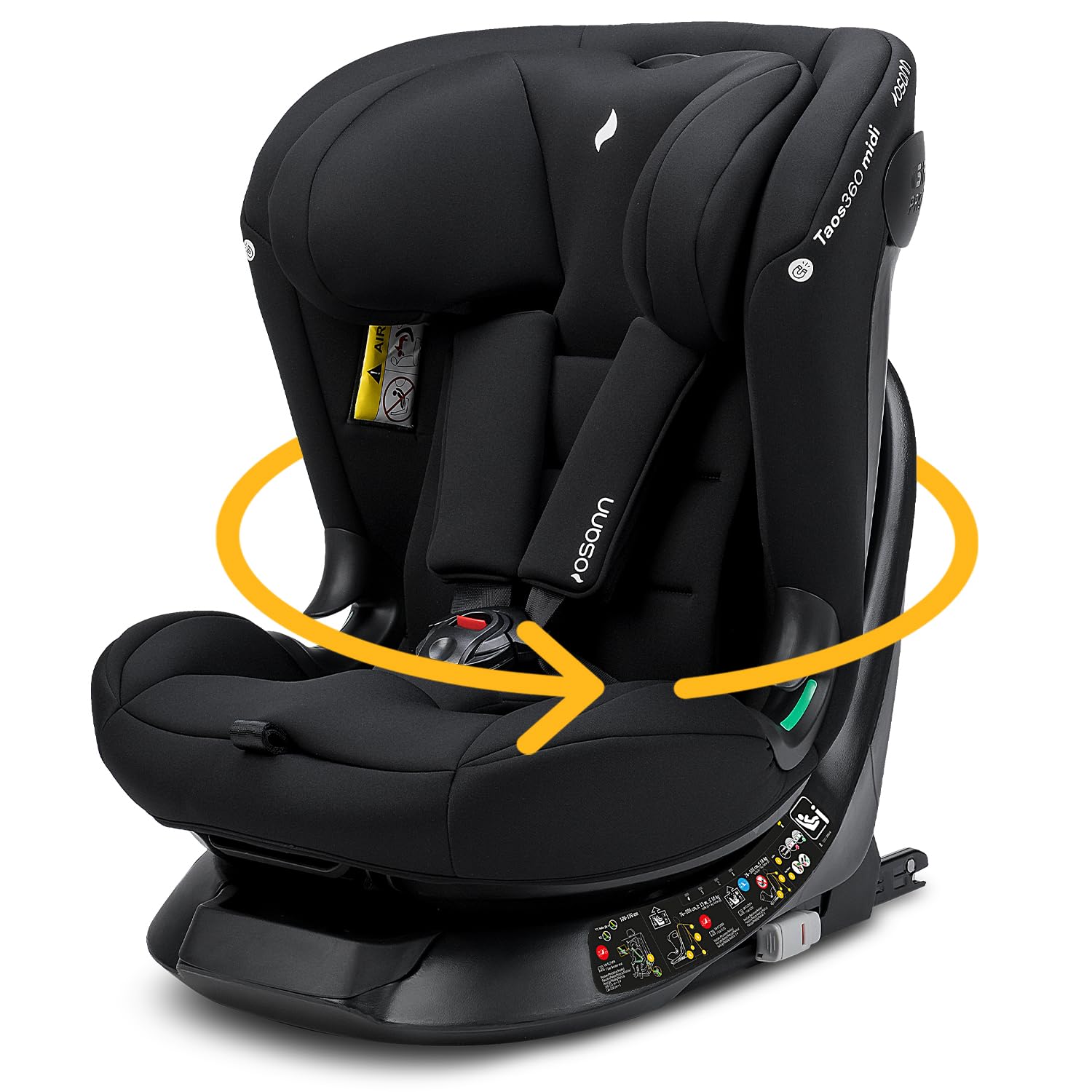 Osann Taos360 midi Kindersitz ab 1 Jahr, Reboarder 360 drehbar - black | 360 Grad drehbarer Kindersitz von 76-150 cm, Reboarder mit Isofix und Top-Tether an der Basis, Kinderautositz. 9-36 kg