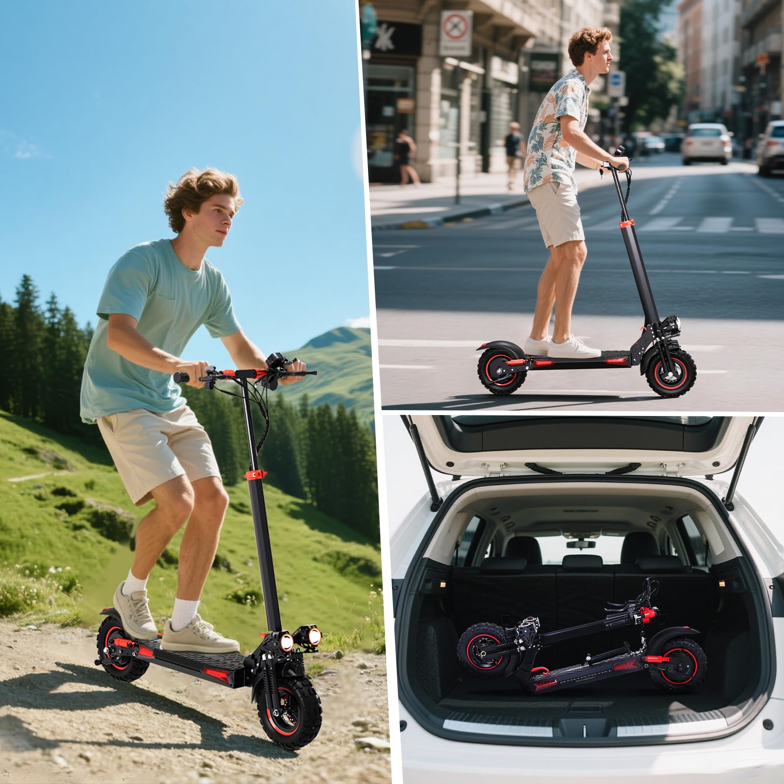 Monopattino Elettrico per Adulti, Autonomia 45-55 km, Pneumatici da 11'' Fuoristrada, Doppia Sospensione, Freni a Disco Anteriori Posteriori, Pendenza 15%, IPX5, Manubrio di Altezza Regolabile