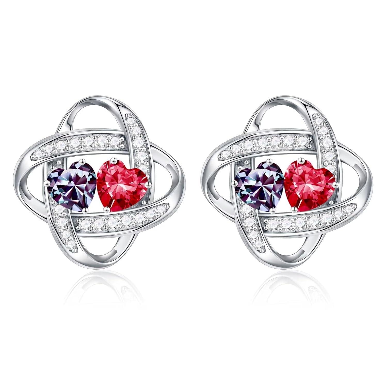 Iefil Double Birthstone Earrings for Women - 925 Sterling Silver Stud Earrings Anniversary Birthday Gifts for Women Jewelry