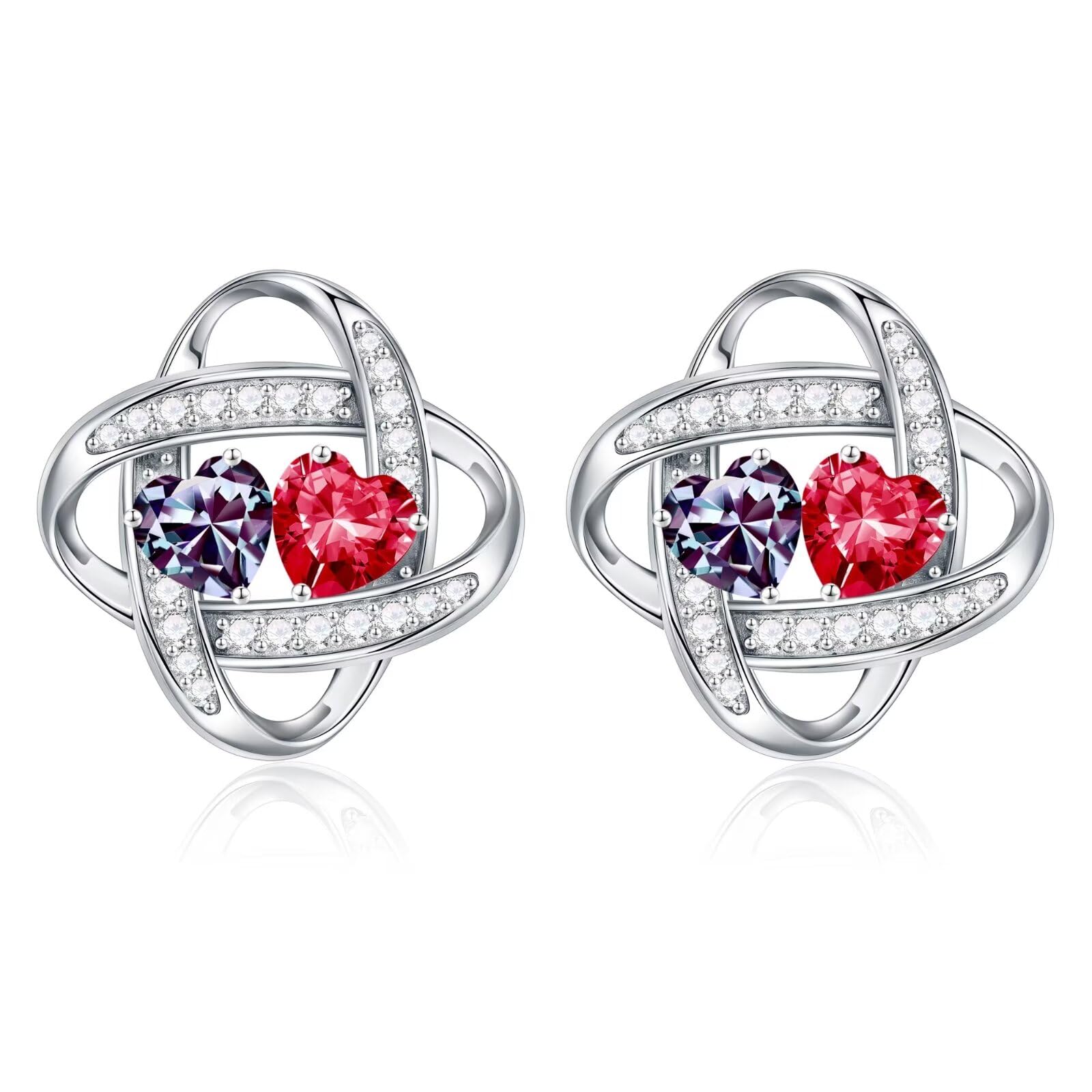 Iefil Double Birthstone Earrings for Women - 925 Sterling Silver Stud Earrings Anniversary Birthday Gifts for Women Jewelry
