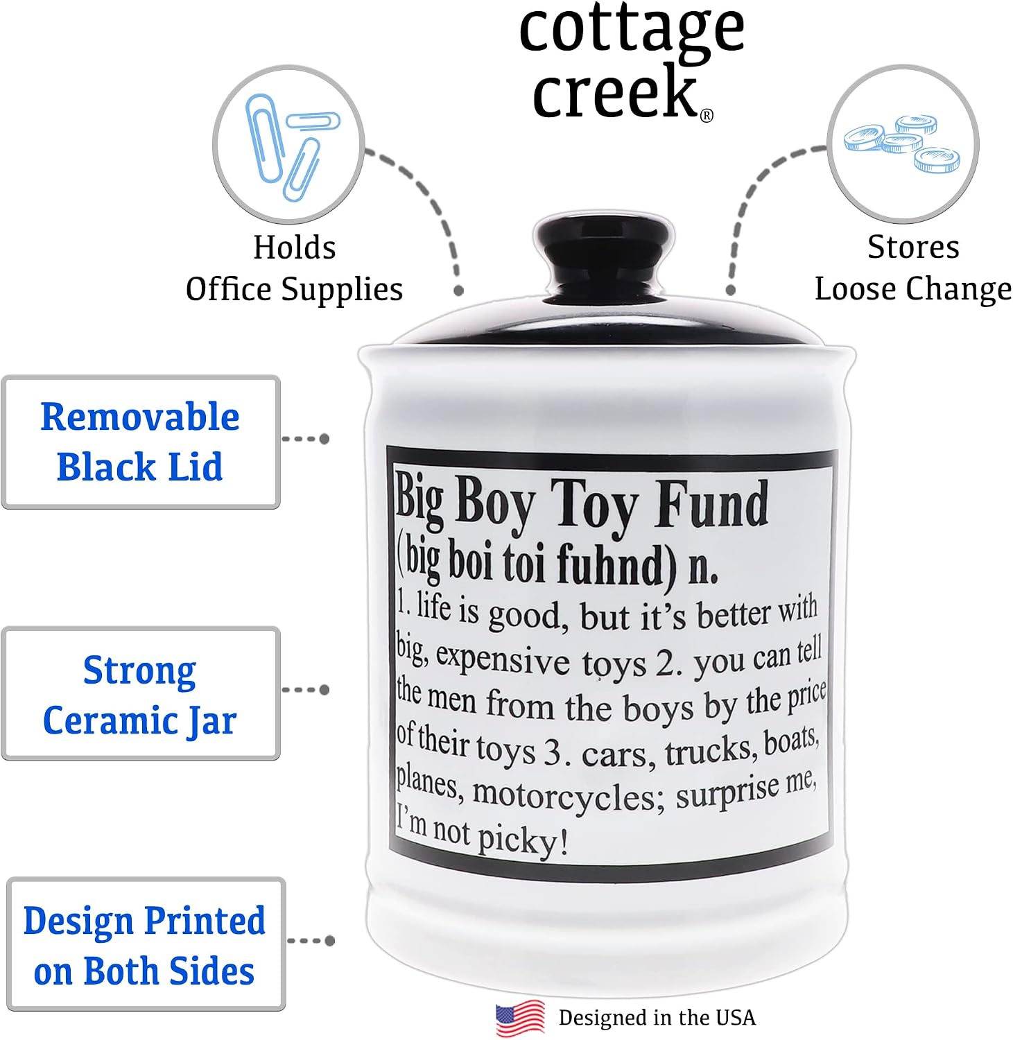 Cottage Creek Jars - Big Boy Toy Fund Piggy Bank, Money Bank, Gifts for Men, Guys, Boyfriend, Home & Office Decor