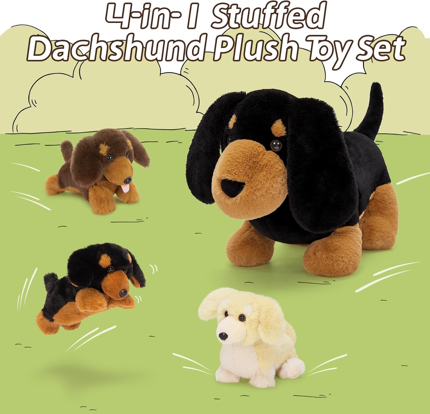 Tezituor Black Dachshund Stuffed Animal with 3 Babies,17.7 Inches Weiner Dog Plush Toy Puppy Stuffed Animal Sausage Dog Plushie Birthday for Kids Girls Boys - Image 4