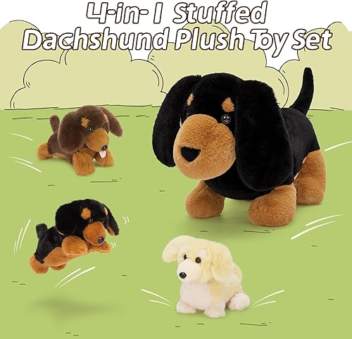 Miniatura 4 de Tezituor Perro Salchicha Negro de Teckel con 3 Crías, 45 cm Perro Salchicha de Peluche Cachorro de Salchicha Perro Salchicha de Peluche Cumpleaños