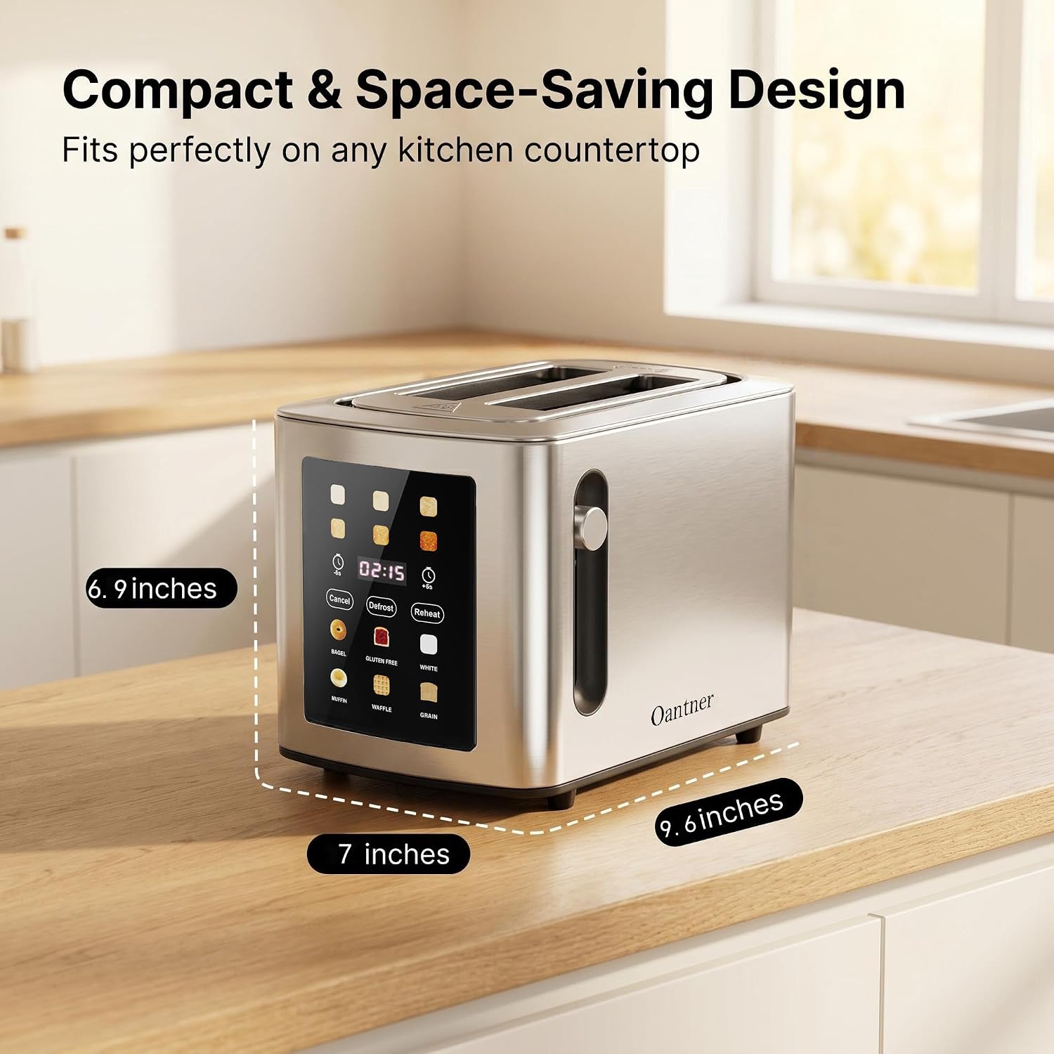2 Slice Toaster Touchscreen Stainless Steel, Silver
