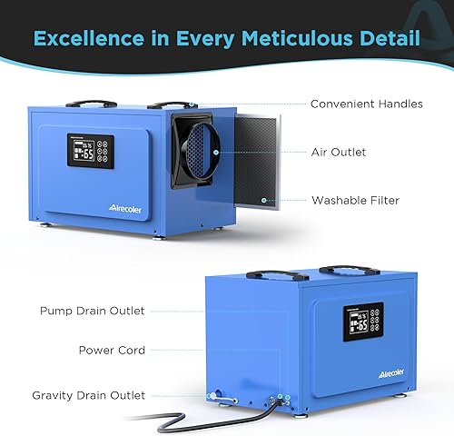 Miniatura 8 de Deshumidificador comercial de 125 pintas con bomba para espacios de rastreo y sótanos con manguera de drenaje, restauración de daños por agua de