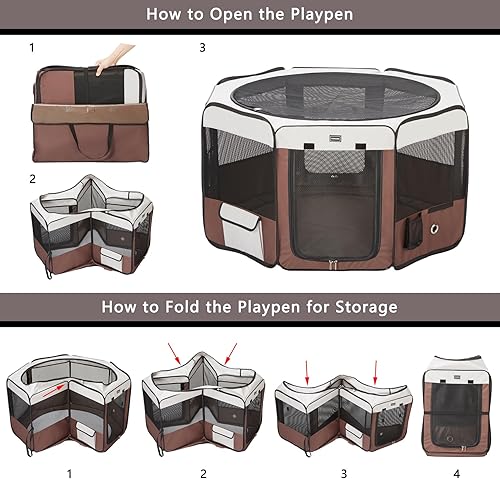 Miniatura 3 de DONORO Corralito portátil para perros de 55 pulgadas para perros medianos y grandes, plegable, jaula de campaña para interiores y exteriores,