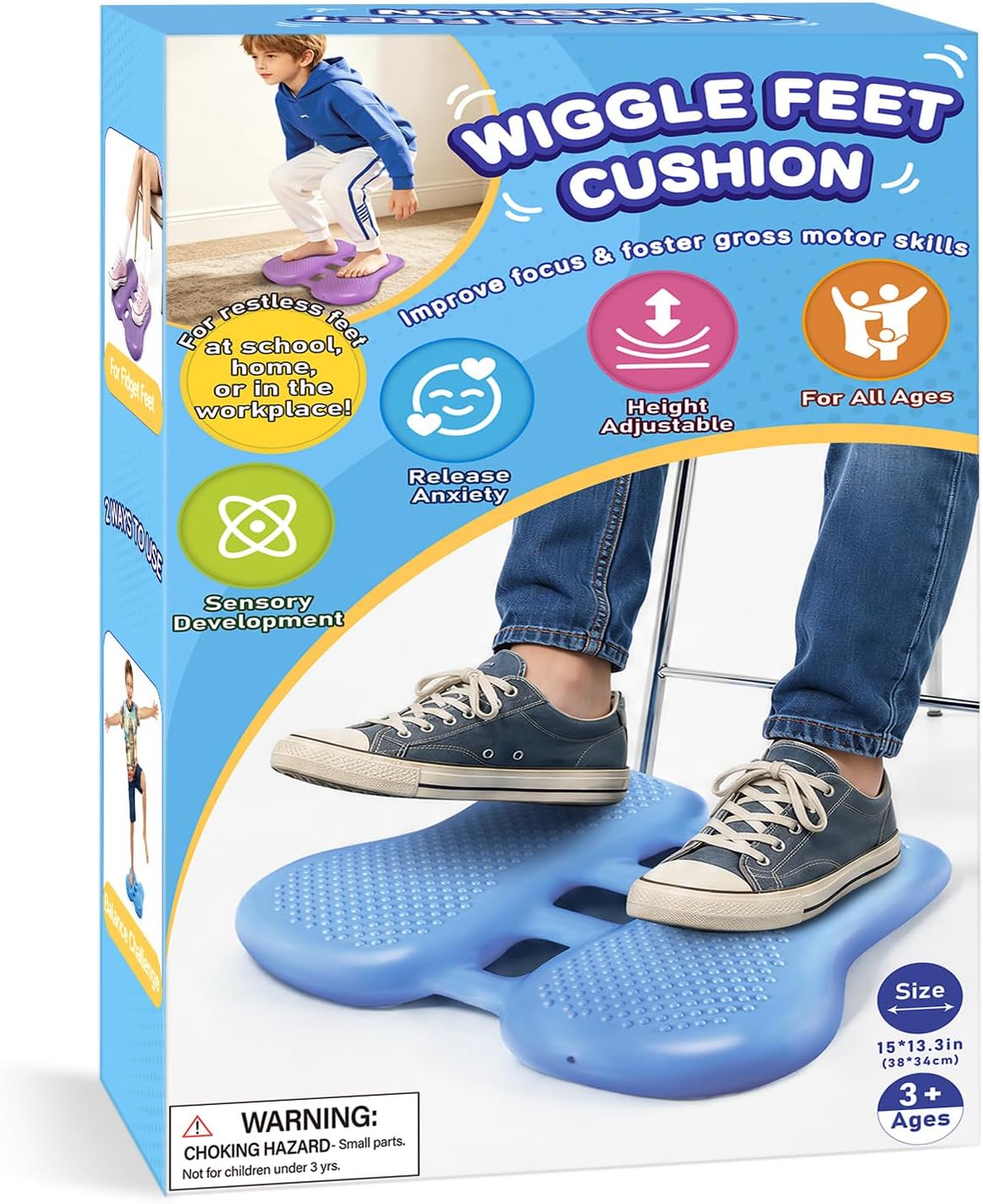 ADHD Tools for Kids Fimeetoy Wiggle Feet Cushion,Fidgets for Kids,Sensory Foot Cushion for Fidgety Feet,Quiet Fidget for Focus,Autism Special Education Classroom Must Haves,Balance Pad-Blue