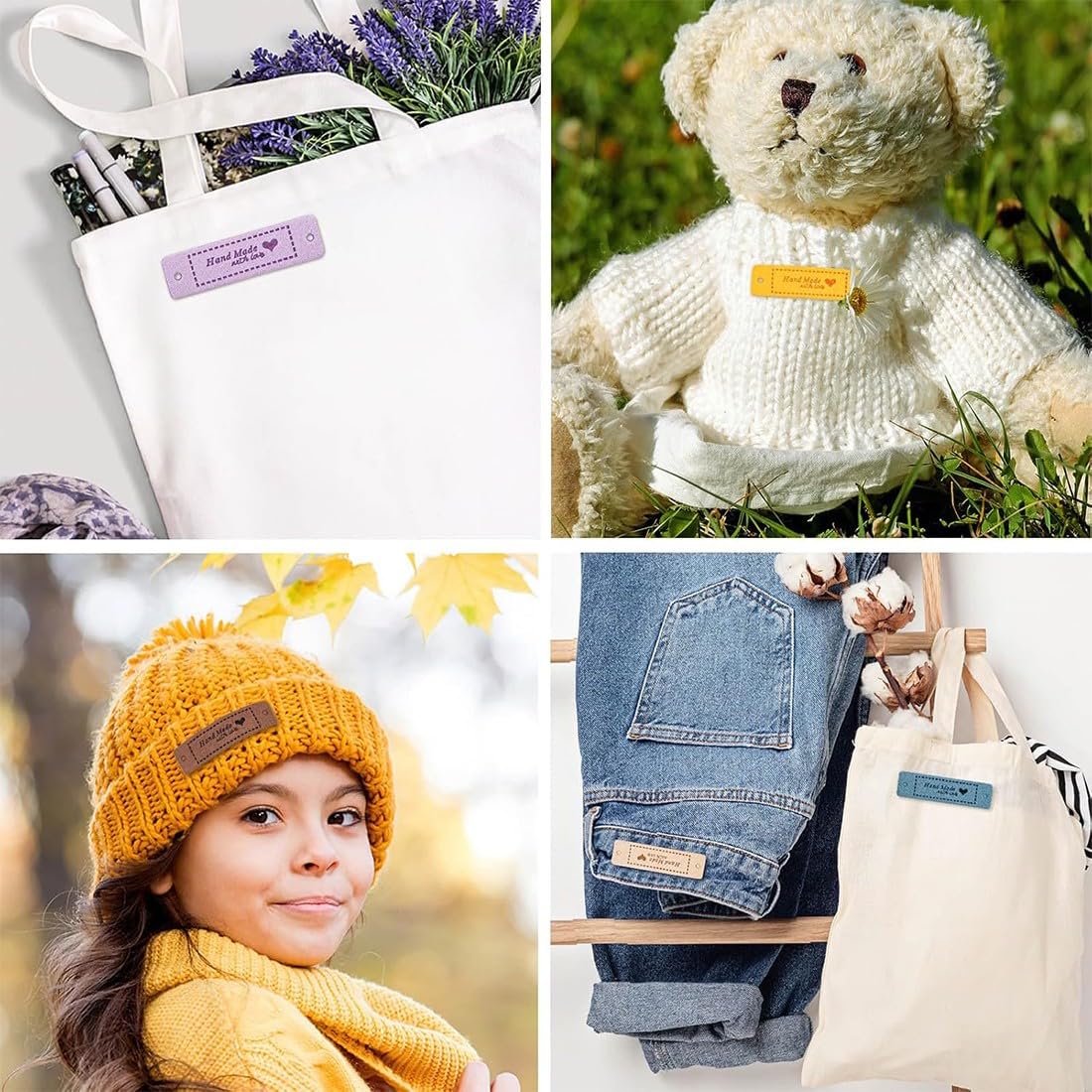 36pz Etichette in Pelle Fatte a Mano, Etichetta in Pelle Scamosciata PU, Etichetta Colorata per Cucito Lavoro a Maglia, Etichetta in Rilievo All' Uncinetto, per Regalo Nozze Decorazione Festa DIY