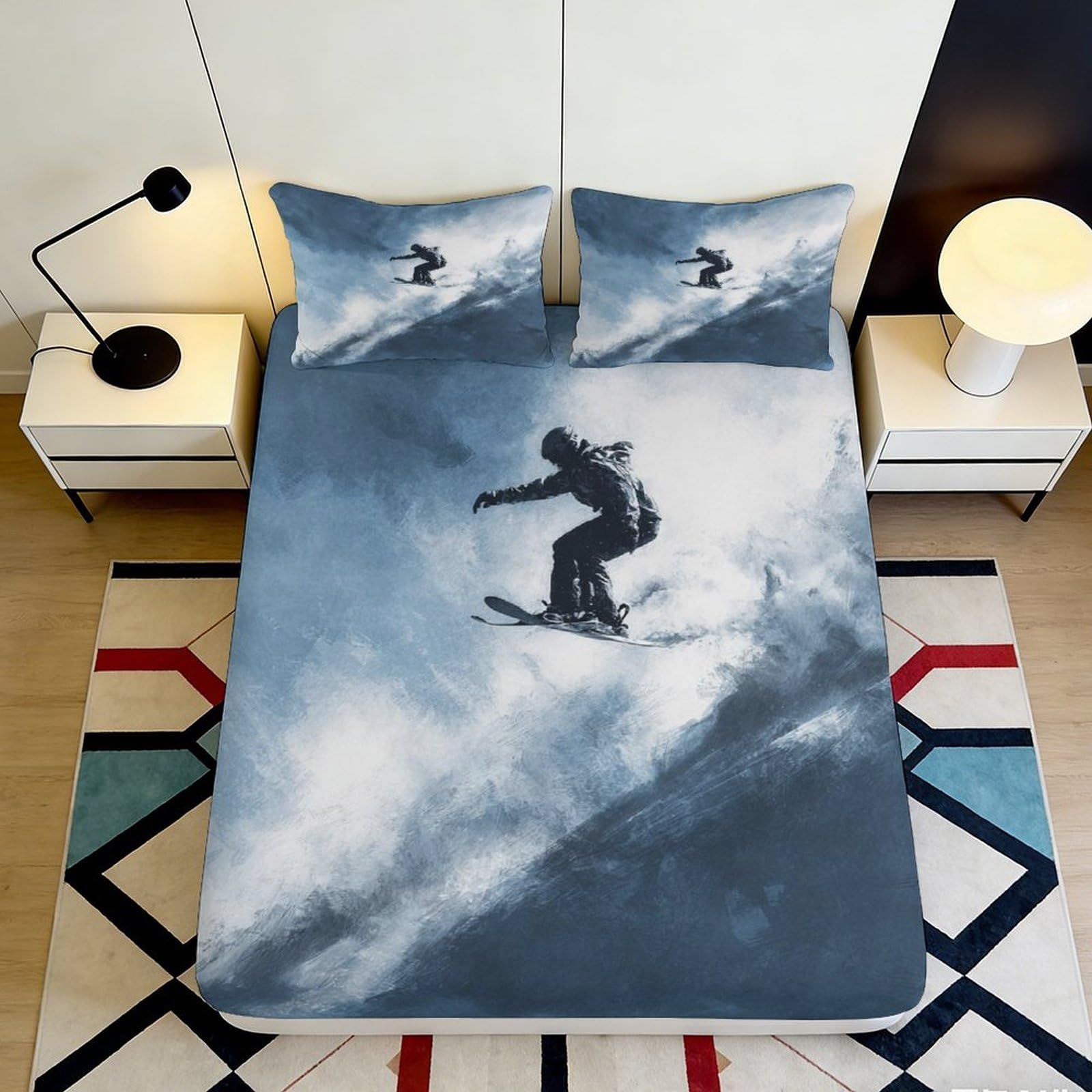Uxinyoume Style-1 3D Printed Surfer Wave Fitted Sheet Microfiber Soft Anti-Slip Ocean Sport Bed Cover For Bedroom Dorm Room Decor 90X200x25cm