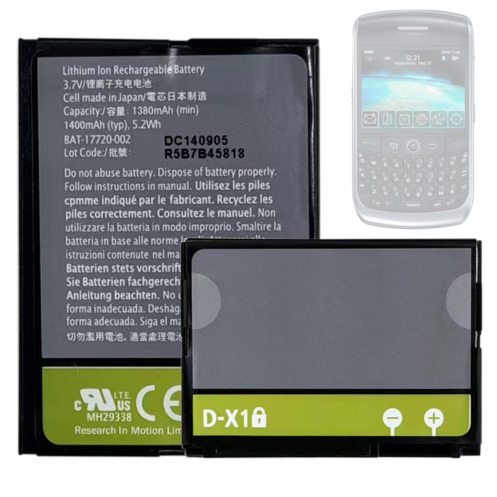 Batteria Di Ricambio D-X1 BAT-17720-002 Per BlackBerry 8900, 9500 Storm, 9520, 9530, 9550, 9630, 9650 Bold E Curve 8900