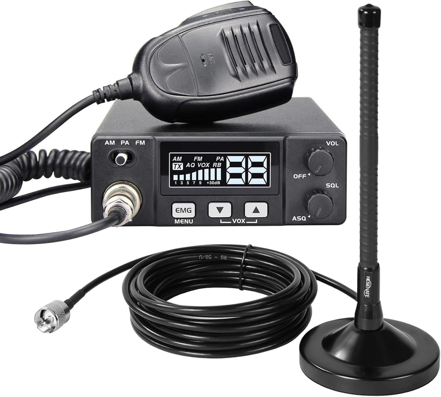 CB Radio Kit, AT-505 PRO Small CB Radio with Antenna for Truck, AM/FM/PA