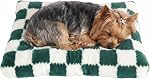 Small Dog Bed for Crate 24x18 Washable,for Puppy with Anti-Slip Bottom,Comfy Jacquard Shaggy Plush Kennel Pad for Small Dog Breeds Pet Sleeping Mat,Green Checks
