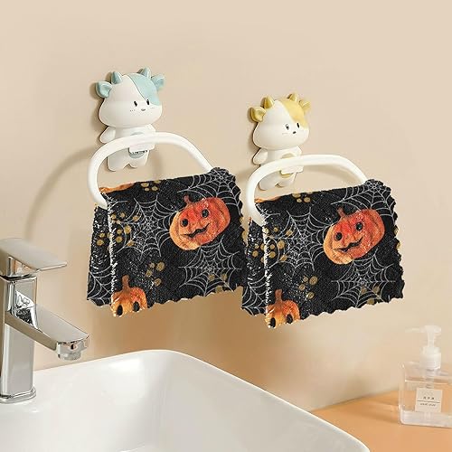 Miniatura 6 de SUABO Juego de 8 paños de cocina de calabaza de Halloween, paquete de 6 paños de cocina de secado rápido, toallas de limpieza absorbentes para