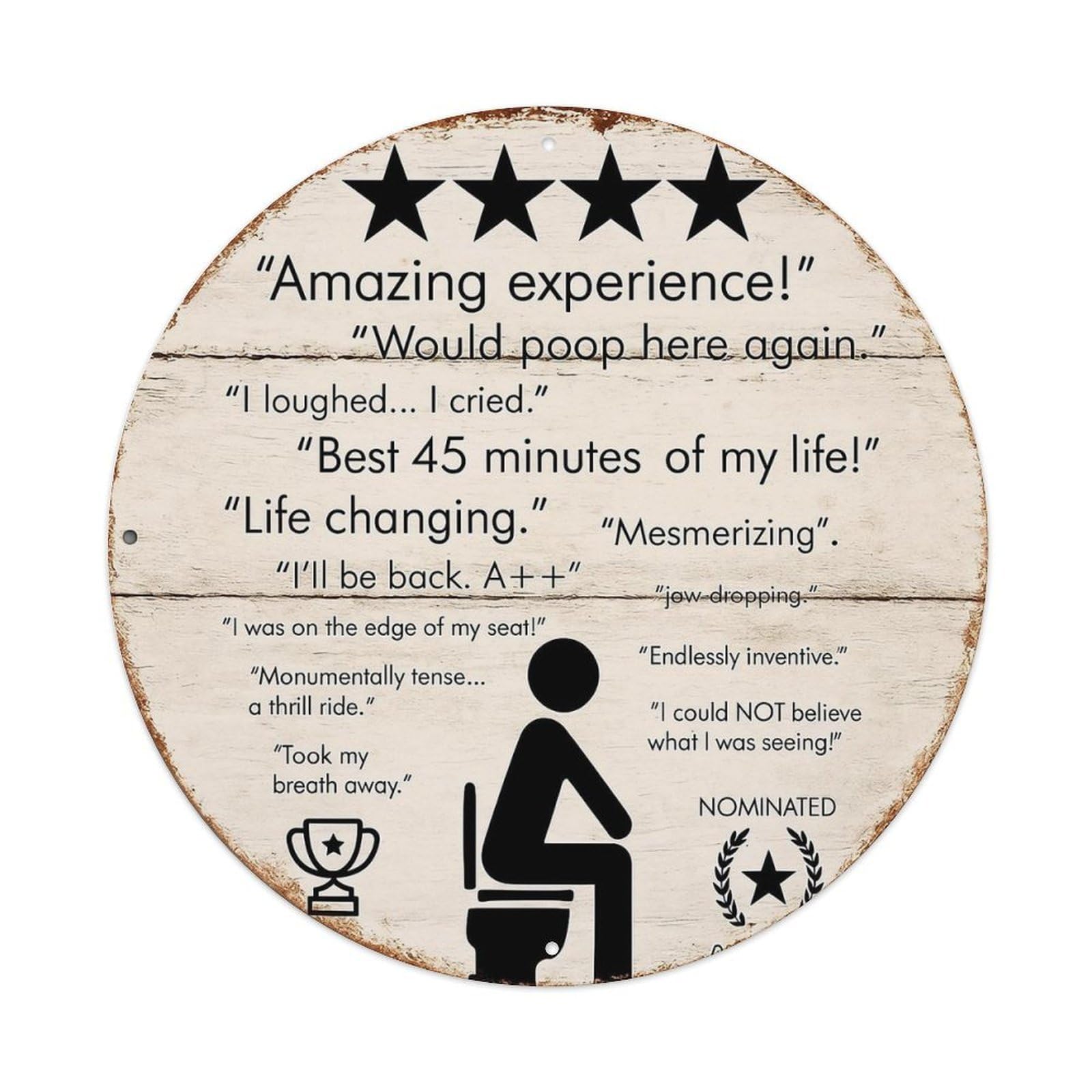 Funny Bathroom Review Sign Decor Vintage Metal Tin Sign Retro Wall Decor for Home Bar Garage Cafe, Indoor & Outdoor Decorative，circle Metal Poster, 8x8 Inch
