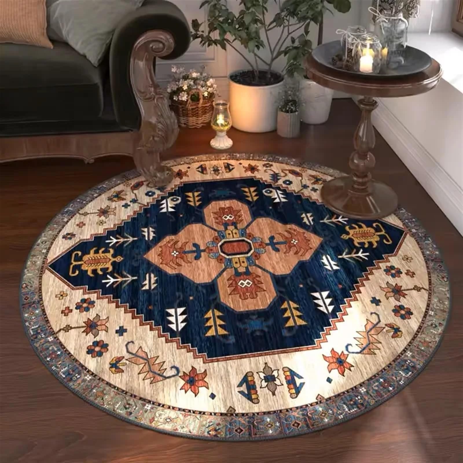 Tapis rond vintage pour fauteuil de coiffeuse et chambre à coucher