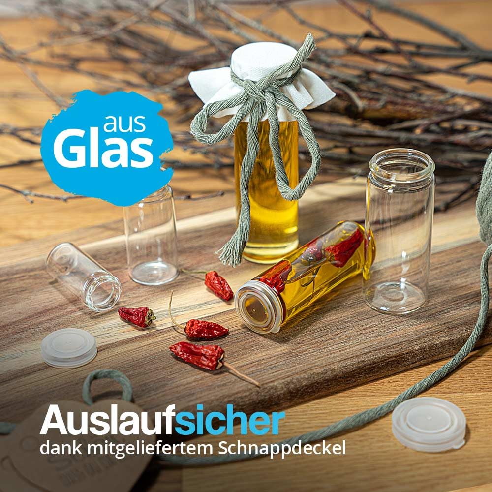 Tuuters 100x Tablettengläser mit Schnappdeckel, Rollrandflaschen aus Laborglas für Tabletten (75 x Ø24mm)