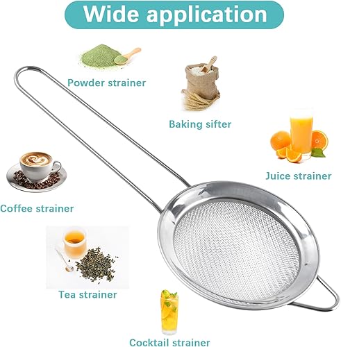 Miniatura 3 de 15 coladores pequeños de acero inoxidable, pequeño colador de té de malla fina, mini tamiz de acero inoxidable con asa, coladores de metal de cocina