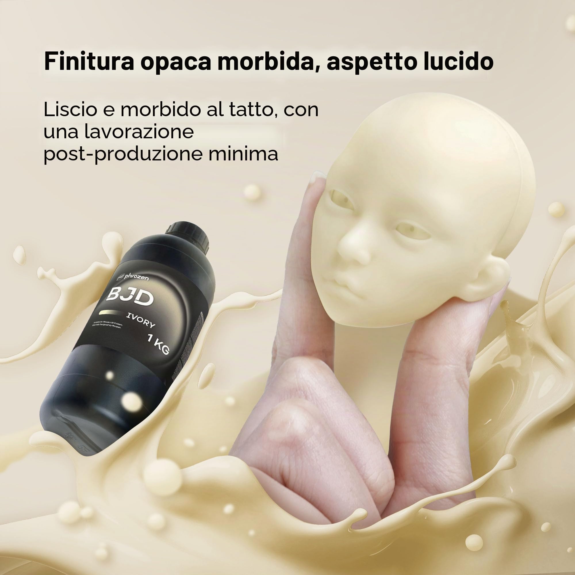 Phrozen Resina BJD per Stampa 3D, Opaca Liscia e Resistente all‘Usura per Bambole e Figure Articolate, Fotopolimero Indurente UV 405 nm per Stampanti LCD/DLP/MSLA, Colore Avorio, 1 kg