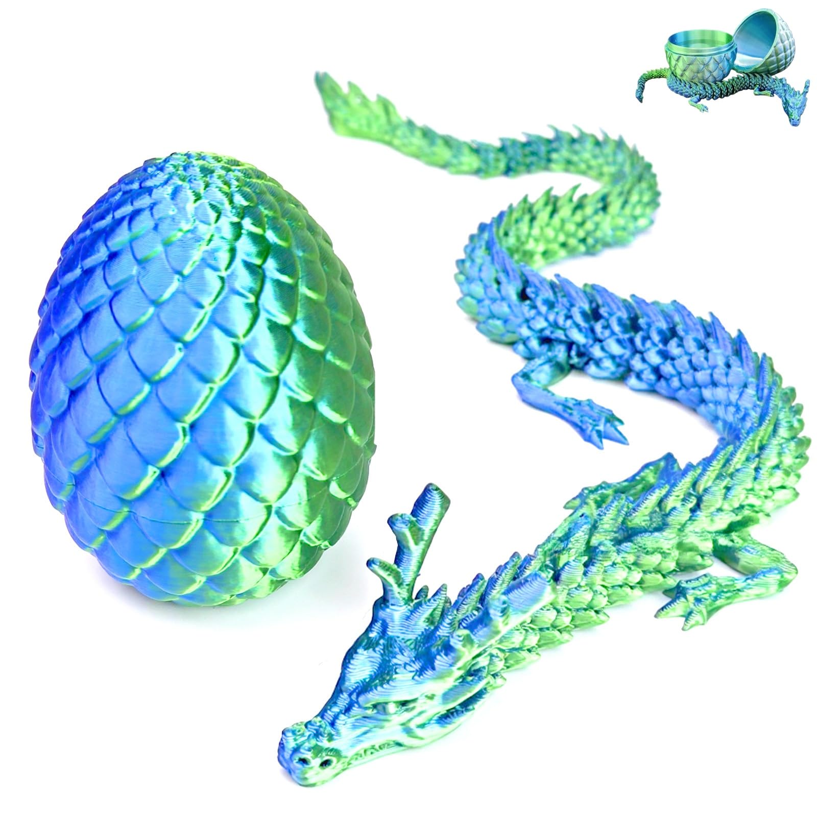 BRTNUP Easter 3D Printed Dragon Egg with Dragon Inside, 3D Printed Articulated Dragons 3D Printeds Dragons in Egg Home Office Desk Decor & 3D Printer Fidget Toy Fantasy Collectible (Laser Blue-Green) — image 1