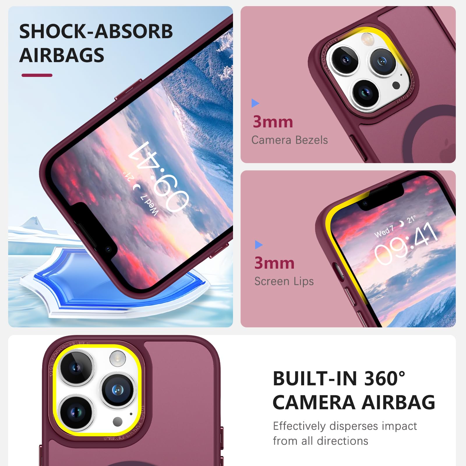 GaoBao Cover per iPhone 13 Pro 6,1 [Compatibile con Magsafe] Custodia Opaco Magnetica Sottile e Traslucida, Protezione Antiurto e Antigoccia, Protettiva Anti-Impronte,Viola Scuro