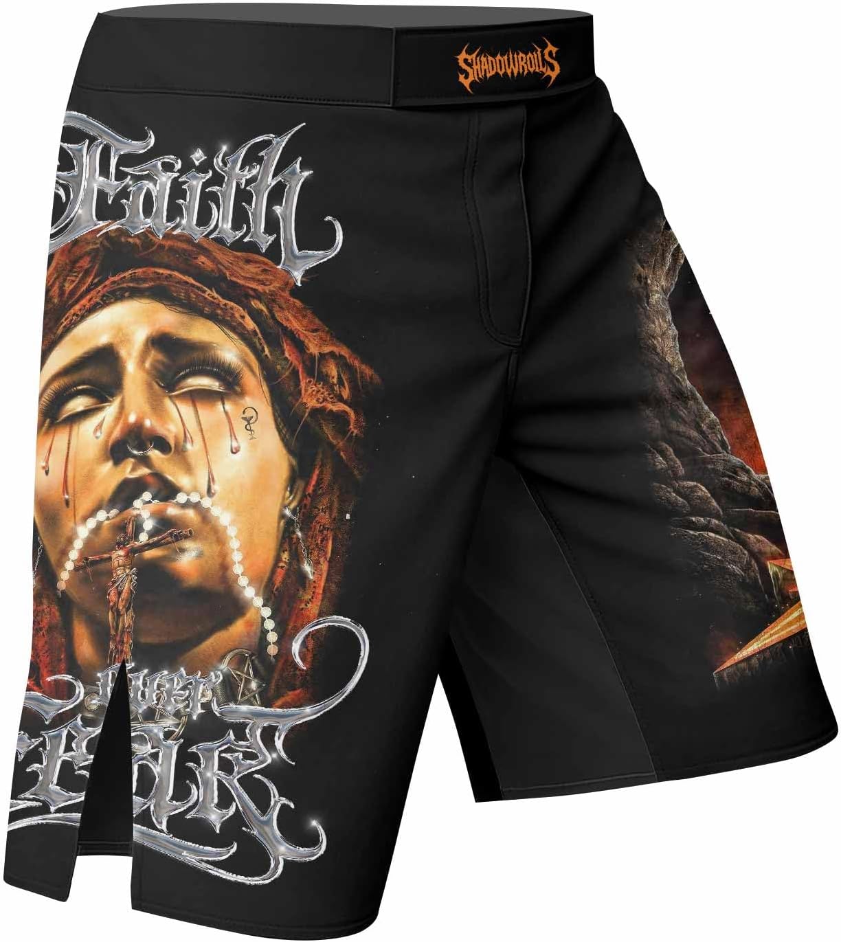 Sacred Mother Grace Fight Shorts Men – Faith MMA BJJ Grappling Muay Thai Training Shorts