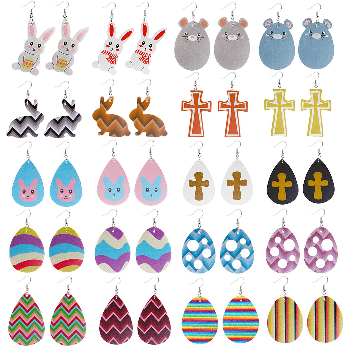 20 Pairs Easter Earrings for Women Bulk Easter Bunny Eggs Printed