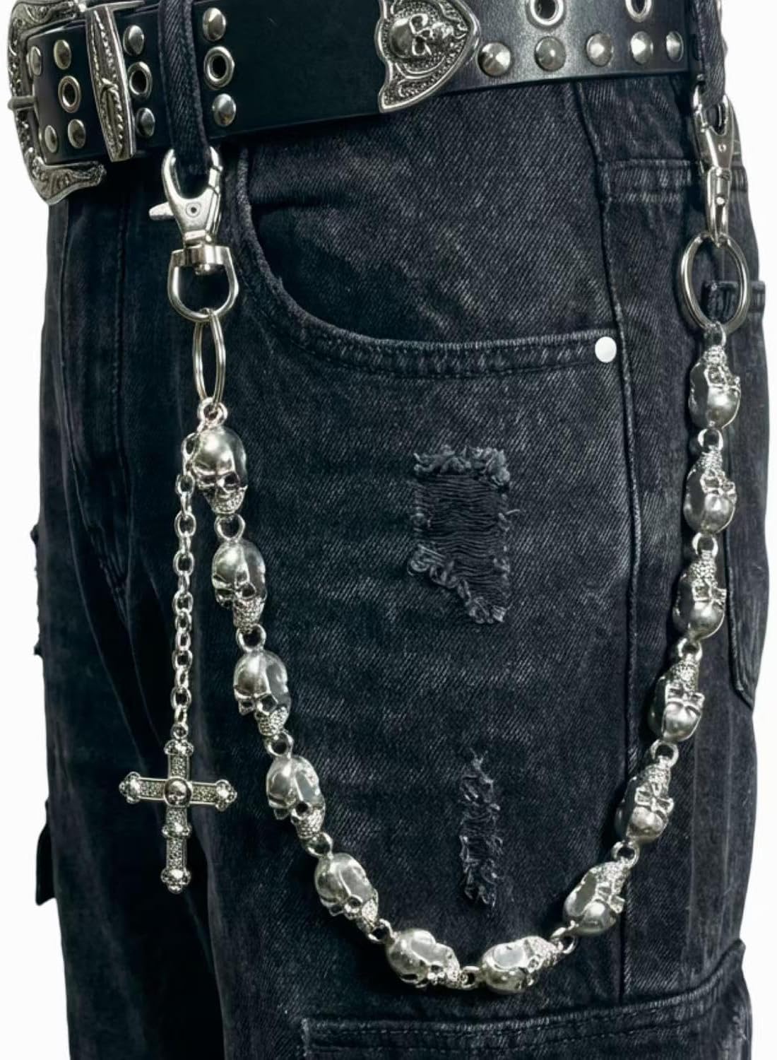 Wallet Chain Pants Chain,Skull Pocket Jean Trousers Belt Waist Biker Chain Keychain Goth Accessories for Women Men