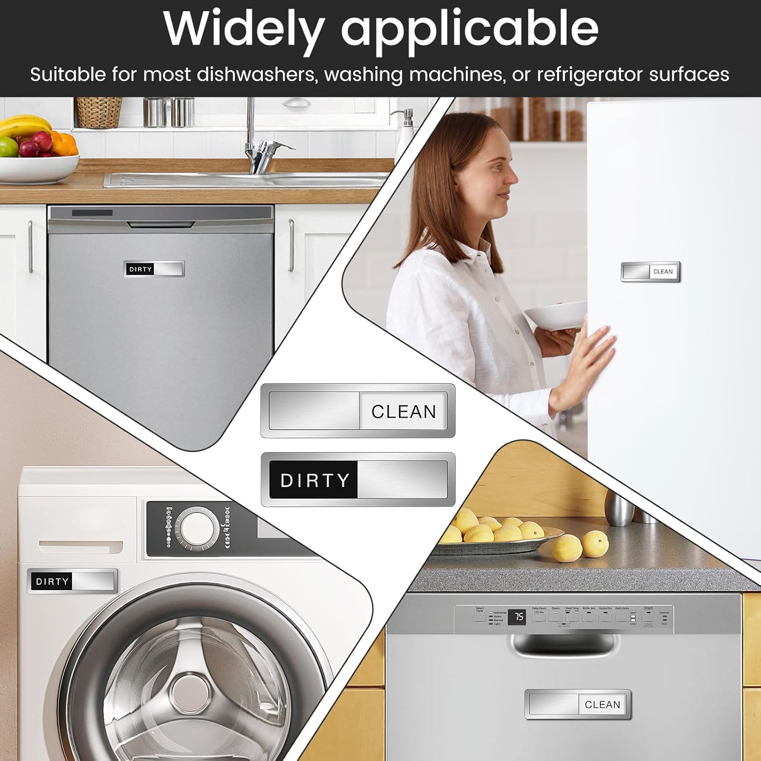 2Pcs Clean Dirty Dishwasher Magnet Sign, No Mark Installation Washing Machine Label Notice, Kitchen Gadget for Apartment Essential, Dishwasher Sign for Refrigerator, Oven, Washing Machine