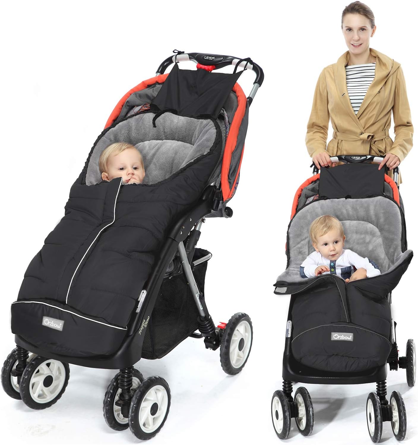 A200402+A240403+A240615+A240531 Orzbow Baby Stroller Footmuff Black, L, Modern