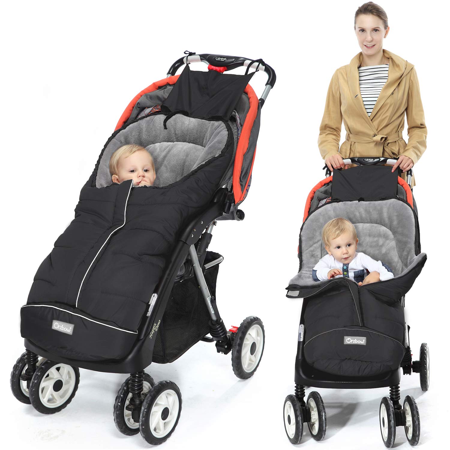 A200402+A240403+A240615+A240531 Orzbow Footmuff for Pushchair, Black, L, Modern
