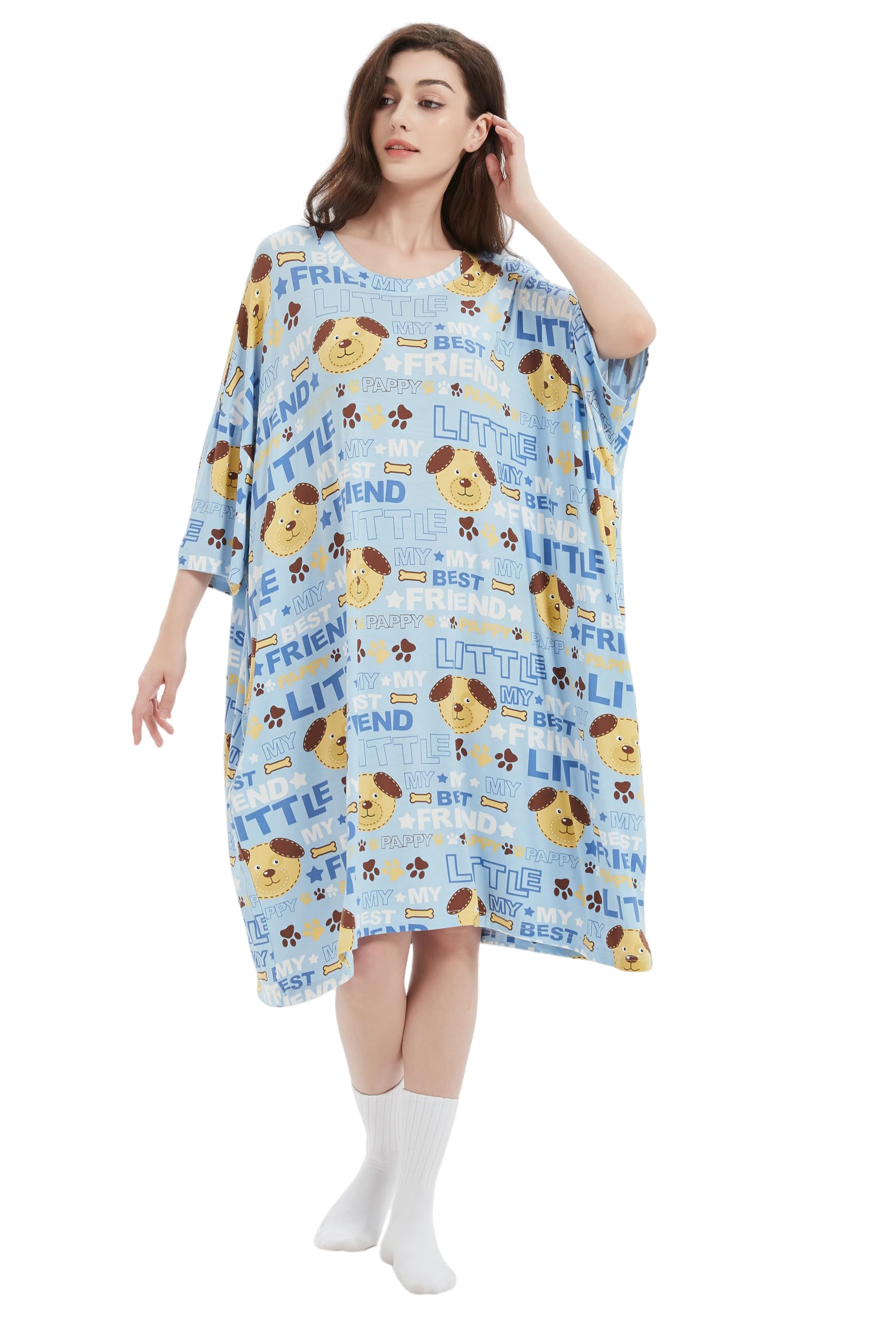 VERTASTWomen Oversize Cooling Nightdress Sleep Tee Plus Size Nightshirt Long Nightie Dress Casual Sleepwear with Pockets