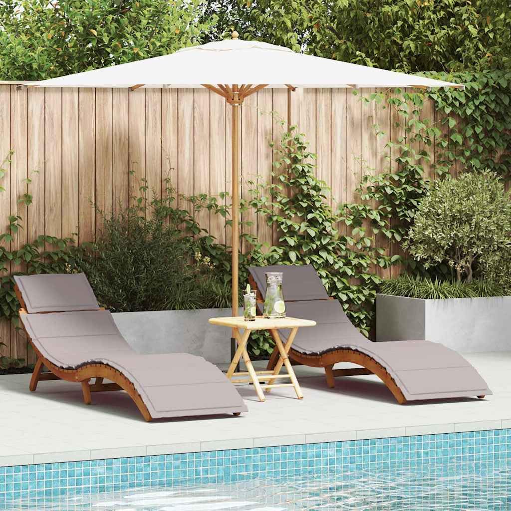vidaXL Transat avec Coussin 2 pcs Taupe Bois d'Acacia Massif, Salon de Jardin et terrasse, transat Moderne rectangulaire, Fauteuil Chic pour se détendre en extérieur