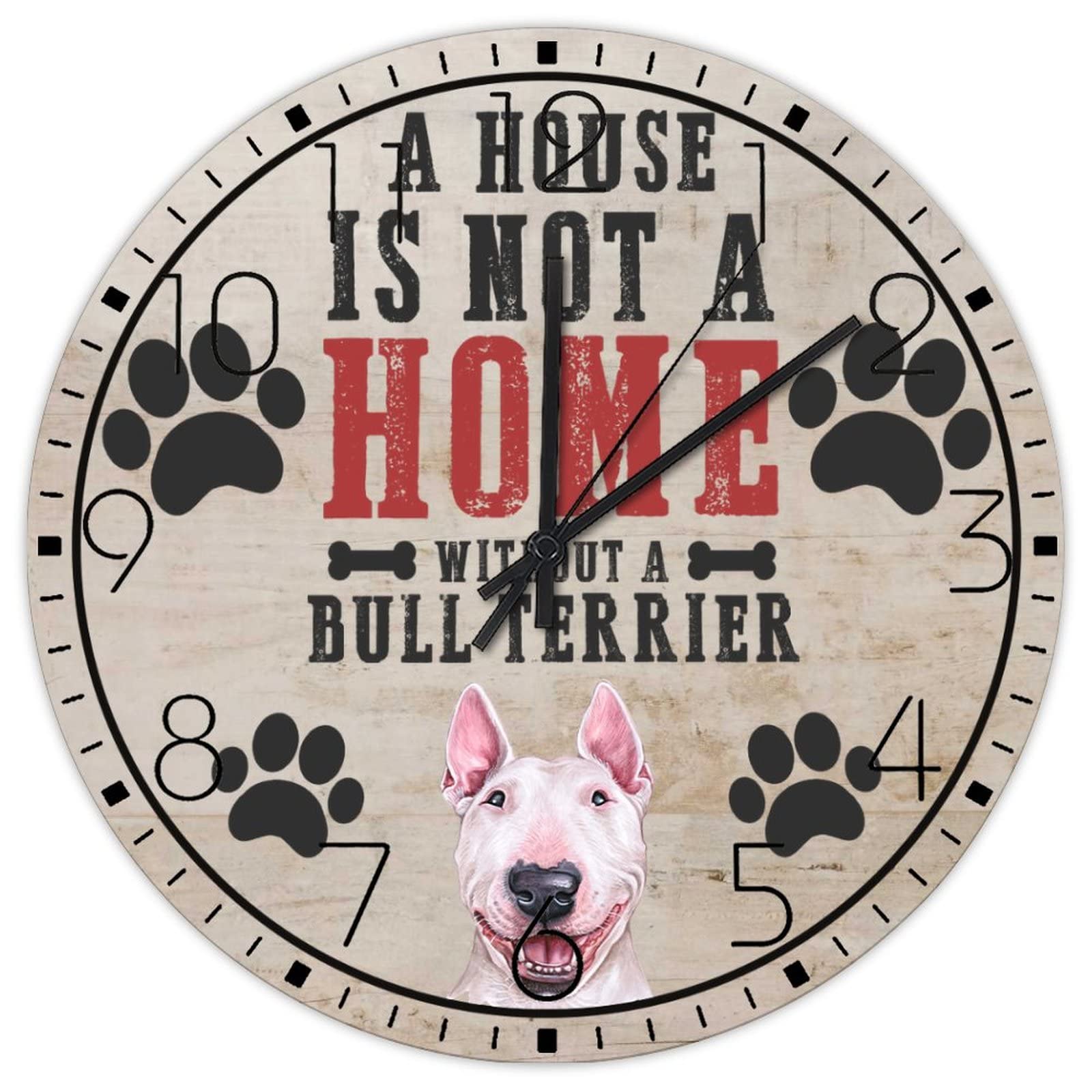 Horloge murale en bois analogique sans bruit thème chien pour décoration intérieure cosy