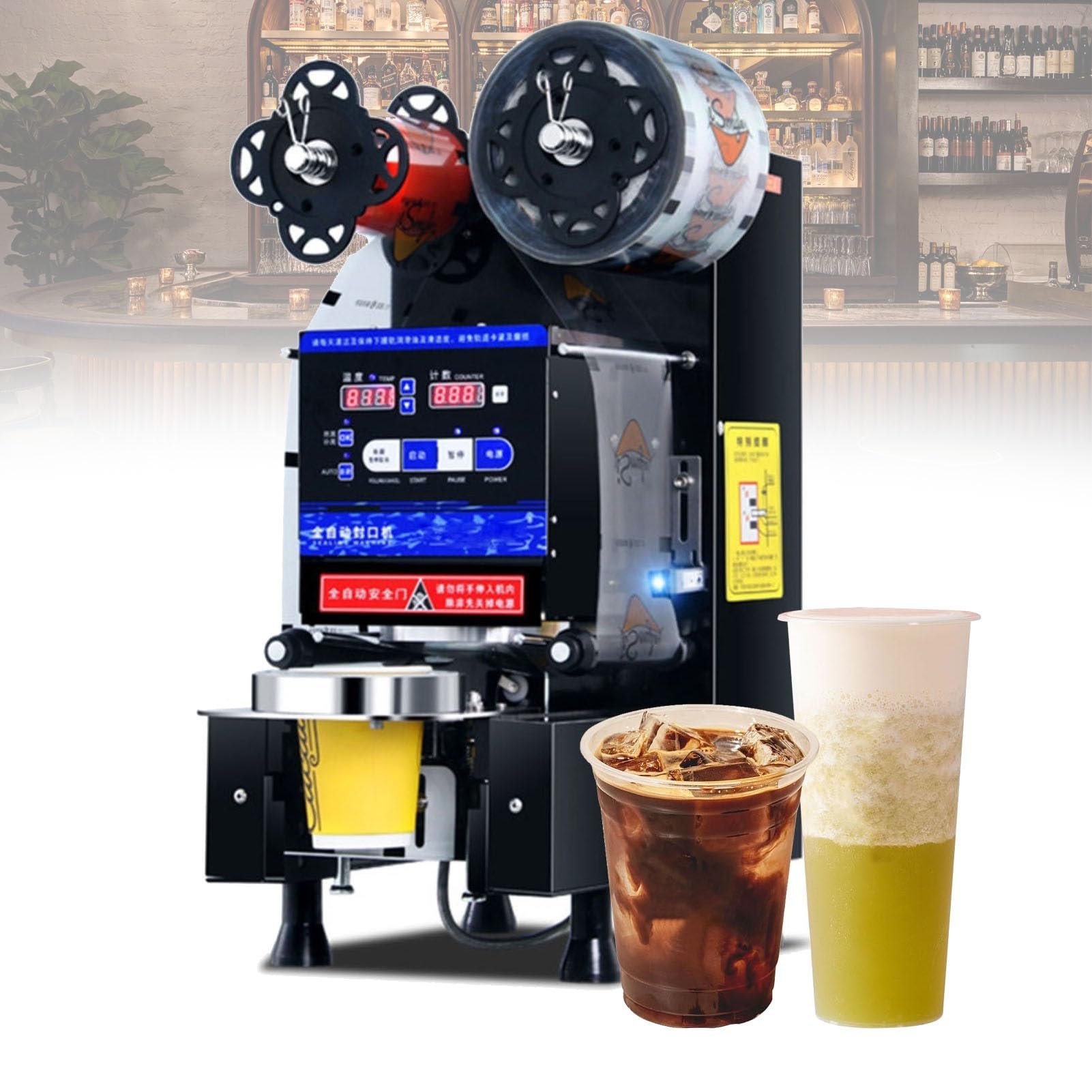 IUokLU 400W Fully Automatic Cup Sealer, Digital Control Lcd Panel Electric Cup Sealer-White-220 (Black 110)