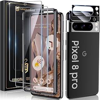 [2+2 Pack] UniqueMe Compatible for Google Pixel 8 Pro Screen Protector, [Easy to Install] 9H Tempered Glass with 2 Camere Lens Protector [HD Clear] [Anti-Scratch]