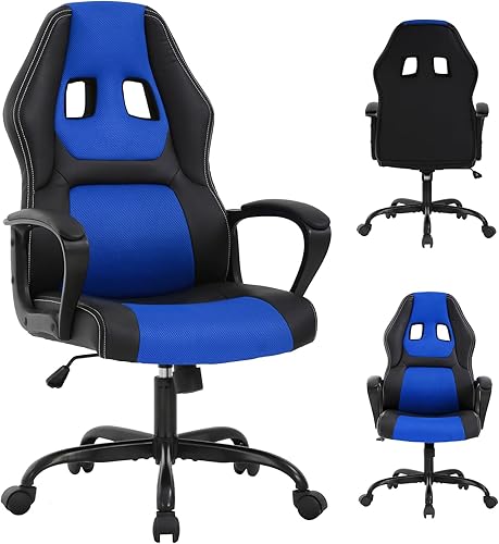 Silla de oficina para videojuegos, silla ergonómica para jugadores, silla ejecutiva de piel sintética con soporte lumbar, respaldo alto, silla de