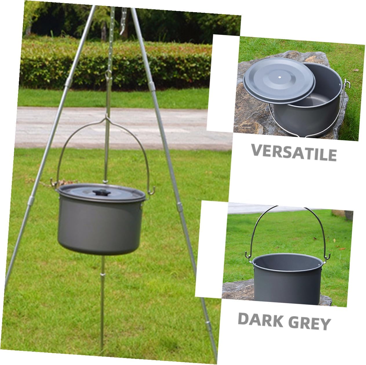 Lightweight Aluminum Camping Pot with Lid Portable Hanging Cookware for Outdoor Cooking Suitable for People Even Heat Distribution for Hiking Picnics and Group Camping